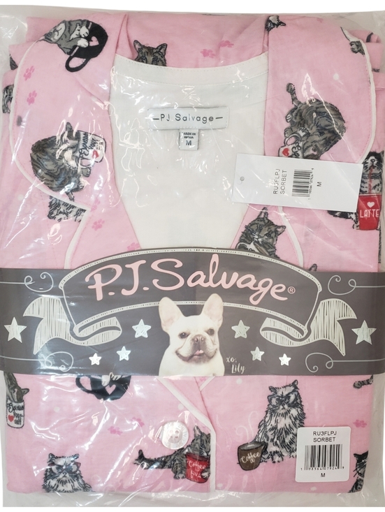 PJ Salvage Other - PJ Salvage Pajama Set Women Medium Flannel Cats Coffee Sorbet NWT😺☕